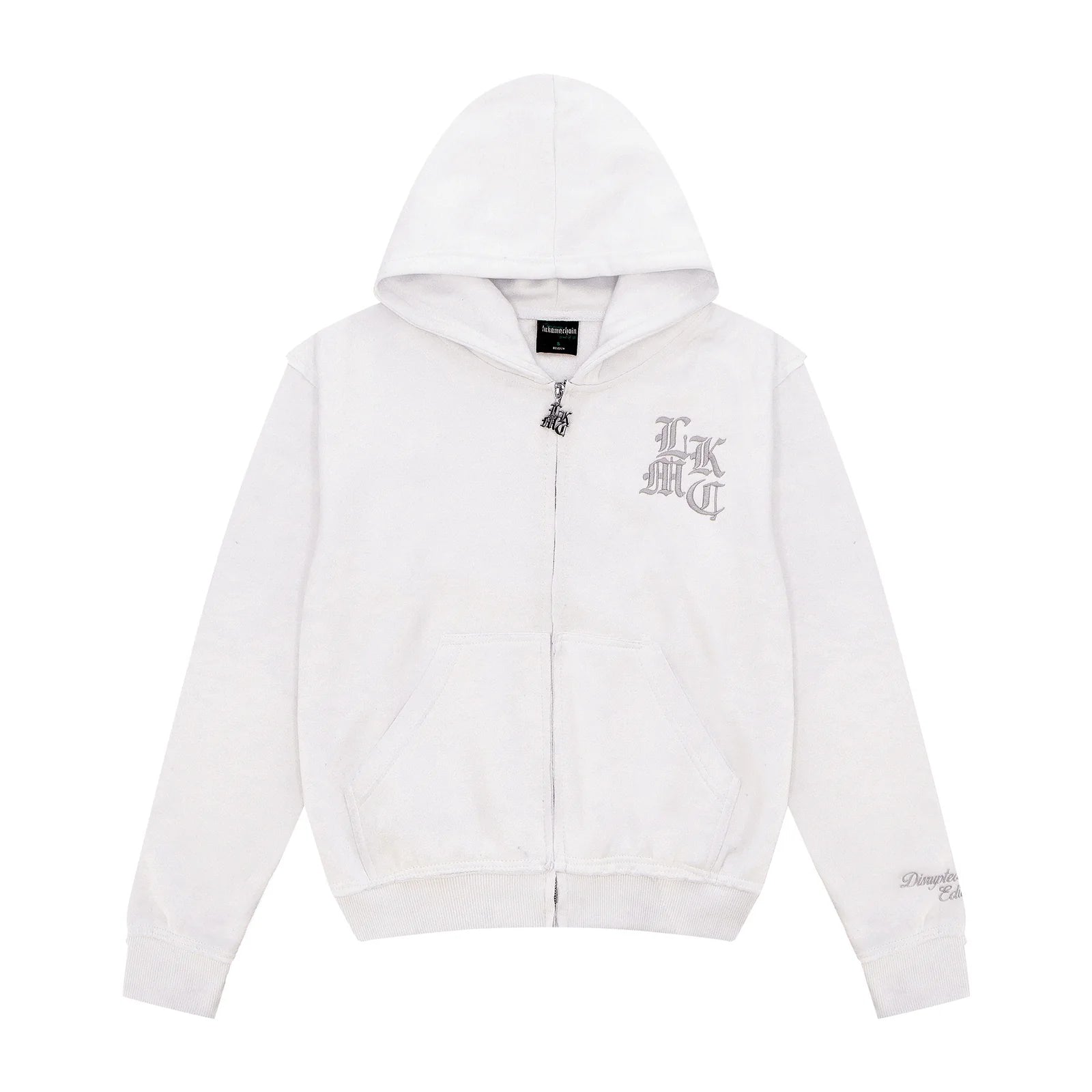 LUKAMACHAIN Distressed Zip Hoodie White