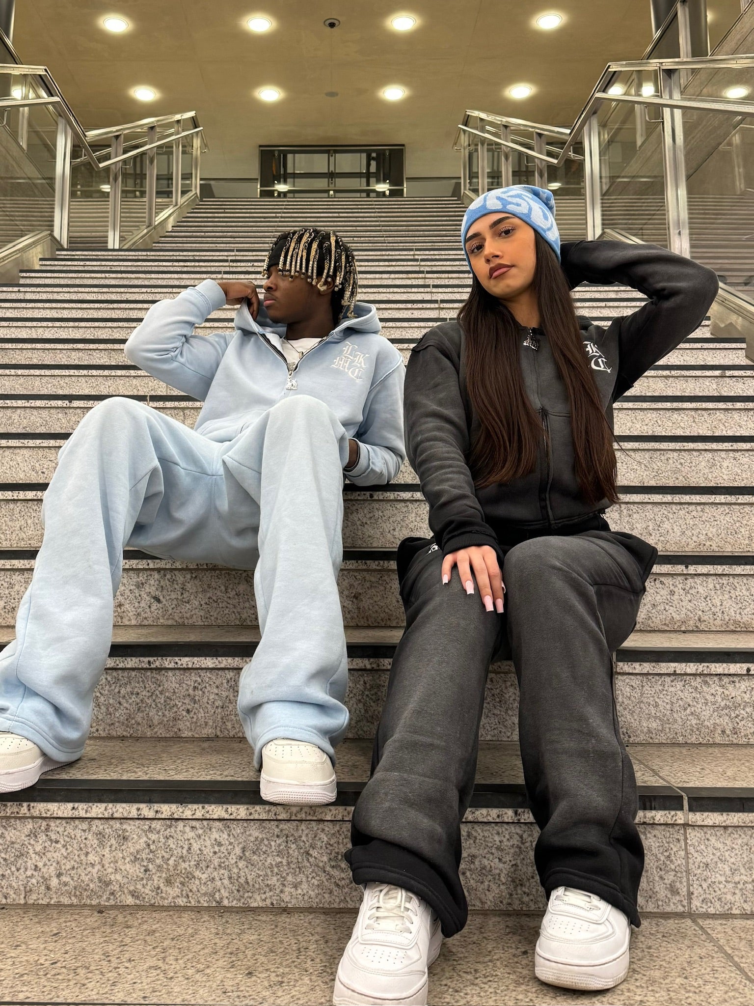 LUKAMACHAIN Distressed Zip Hoodie Baby Blue