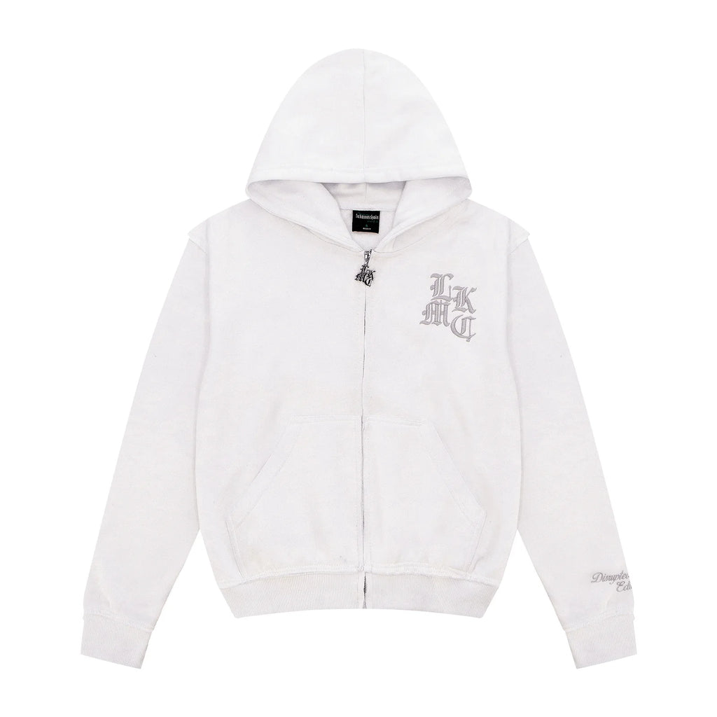 LUKAMACHAIN ​​Distressed Zip Hoodie White