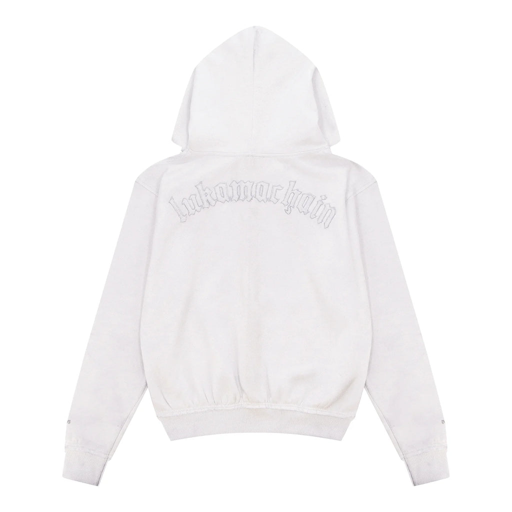 LUKAMACHAIN ​​Distressed Zip Hoodie White