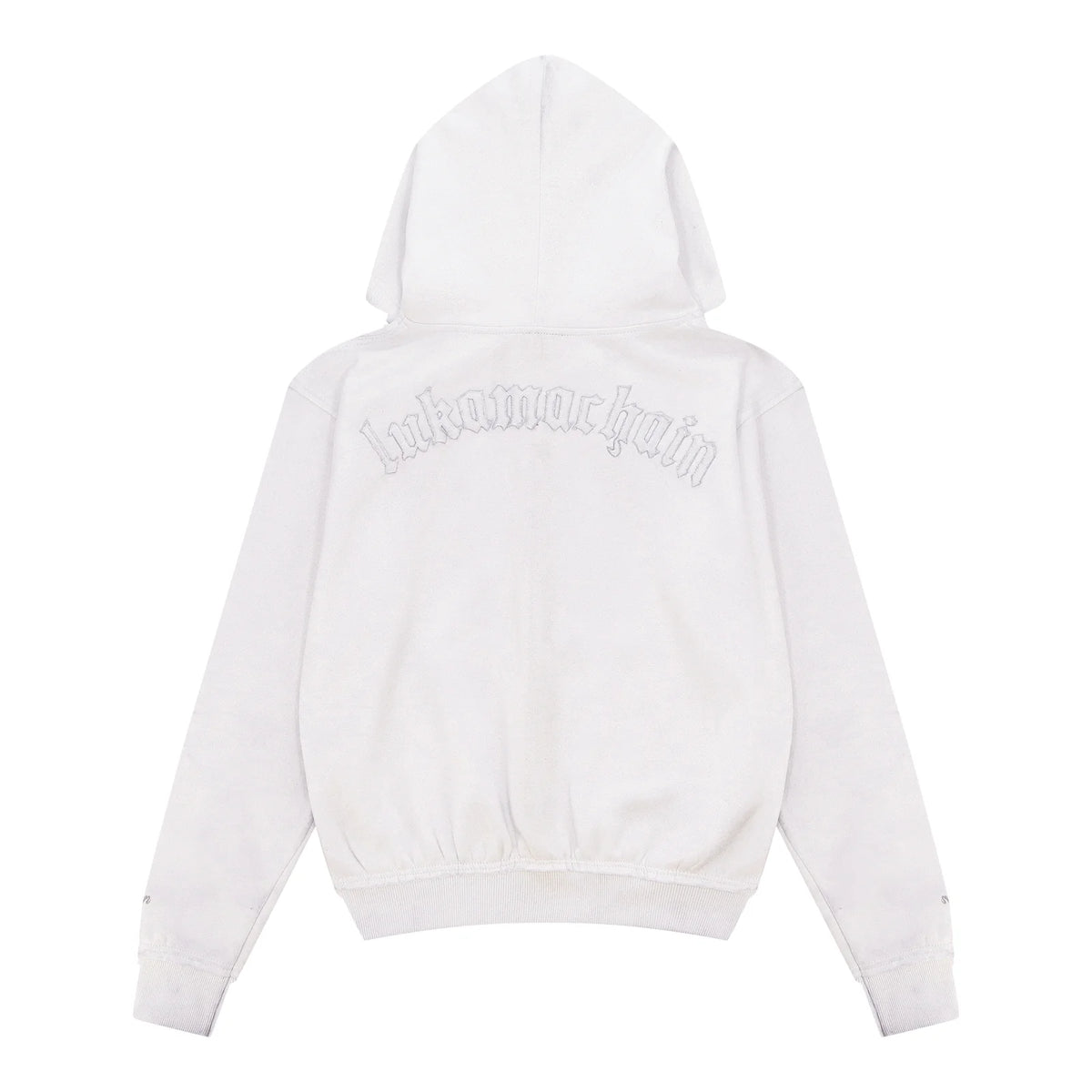 LUKAMACHAIN  Distressed Zip Hoodie White